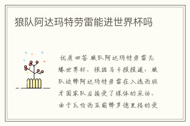 狼队阿达玛特劳雷能进世界杯吗