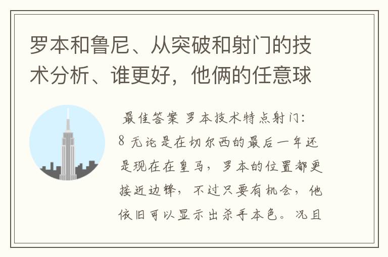 罗本和鲁尼、从突破和射门的技术分析、谁更好,他俩的任意球脚法似乎都不怎样