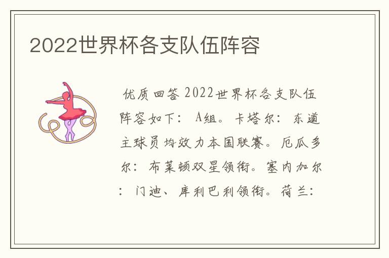 2022世界杯各支队伍阵容