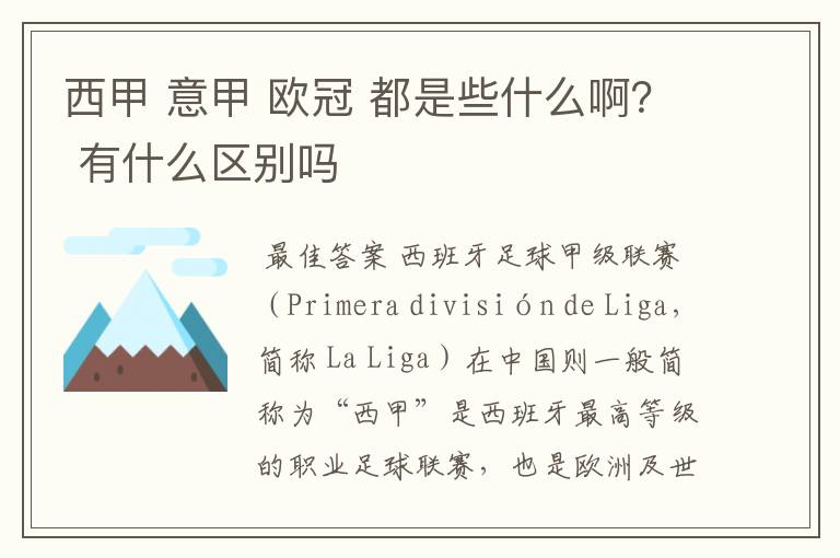 西甲 意甲 欧冠 都是些什么啊? 有什么区别吗