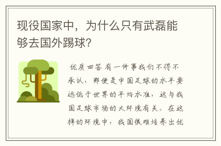现役国家中,为什么只有武磊能够去国外踢球?