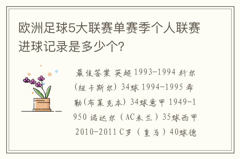 欧洲足球5大联赛单赛季个人联赛进球记录是多少个?