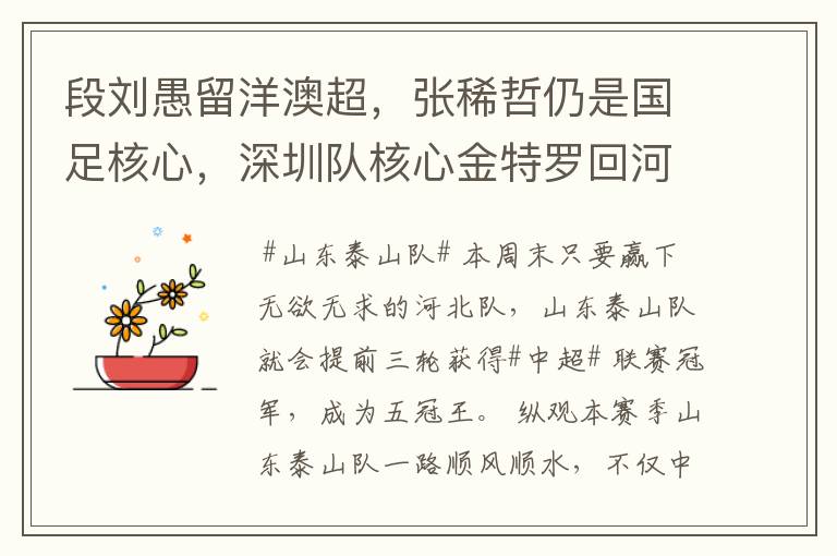 段刘愚留洋澳超,张稀哲仍是国足核心,深圳队核心金特罗回河床