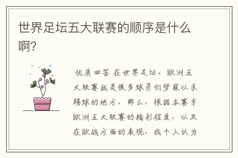世界足坛五大联赛的顺序是什么啊?