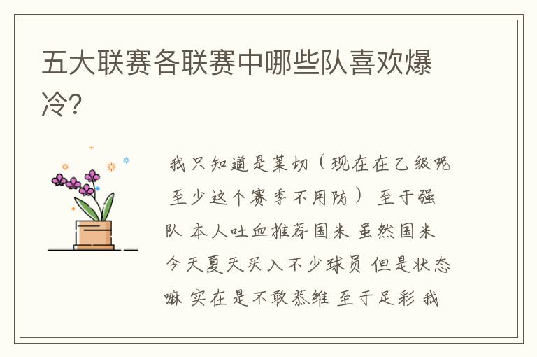 五大联赛各联赛中哪些队喜欢爆冷?