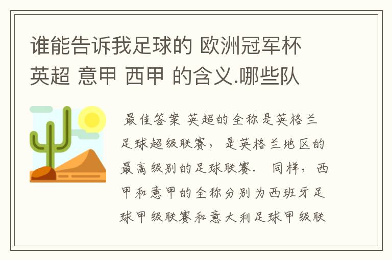 谁能告诉我足球的 欧洲冠军杯 英超 意甲 西甲 的含义.哪些队 怎么进行比赛的.