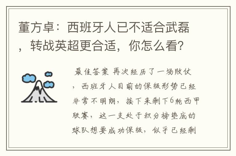 董方卓:西班牙人已不适合武磊,转战英超更合适,你怎么看?