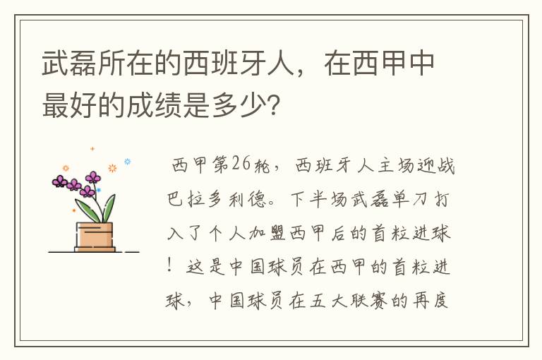 武磊所在的西班牙人,在西甲中最好的成绩是多少?