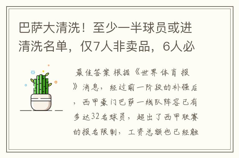 巴萨大清洗!至少一半球员或进清洗名单,仅7人非卖品,6人必须走
