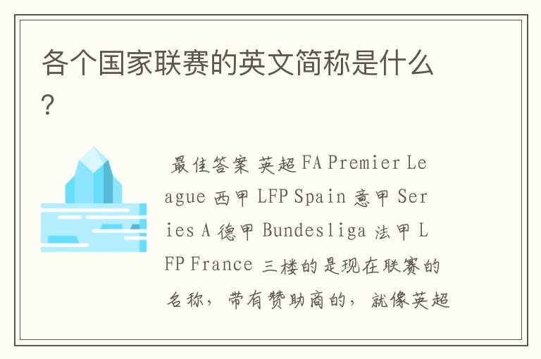 各个国家联赛的英文简称是什么？
