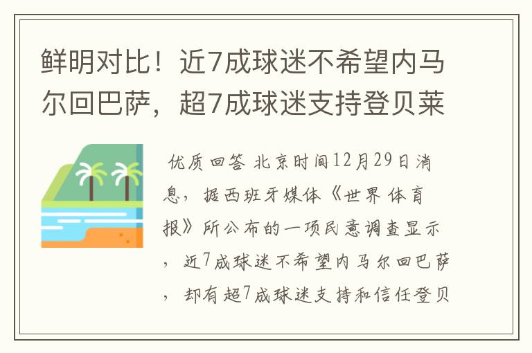 鲜明对比!近7成球迷不希望内马尔回巴萨,超7成球迷支持登贝莱!