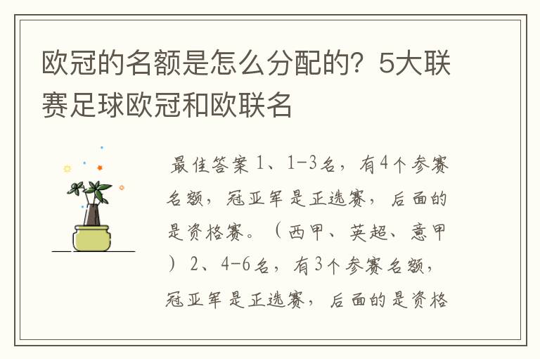 欧冠的名额是怎么分配的?5大联赛足球欧冠和欧联名