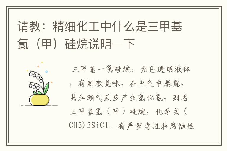 请教:精细化工中什么是三甲基氯(甲)硅烷说明一下