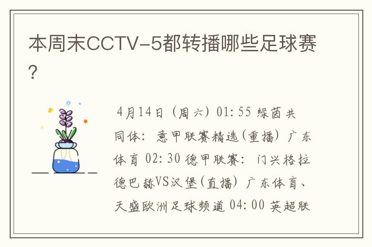 本周末CCTV-5都转播哪些足球赛?
