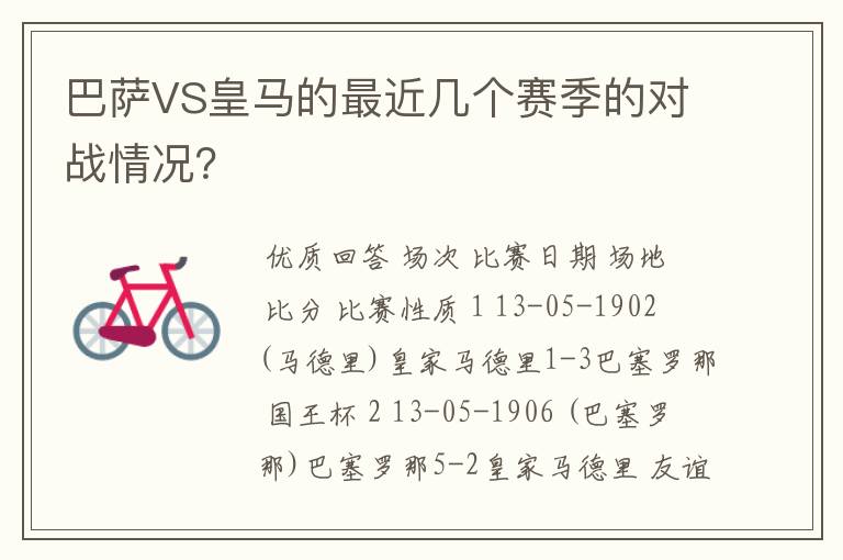 巴萨VS皇马的最近几个赛季的对战情况?