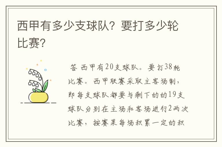 西甲有多少支球队?要打多少轮比赛?