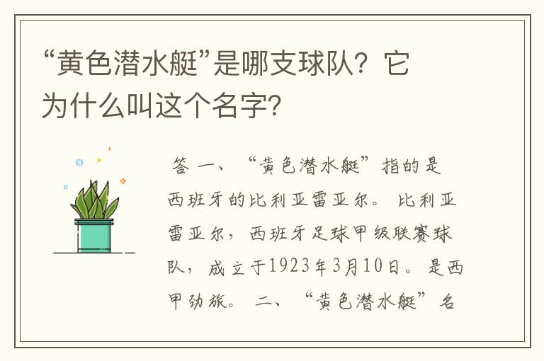 “黄色潜水艇”是哪支球队?它为什么叫这个名字?