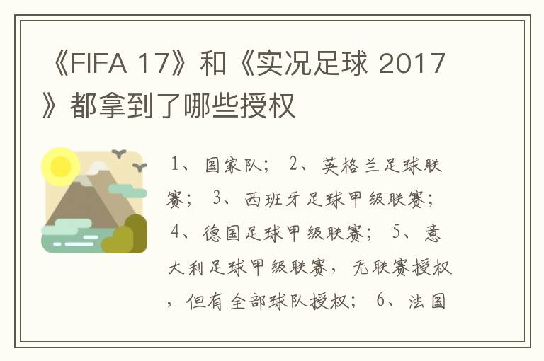 《FIFA 17》和《实况足球 2017》都拿到了哪些授权