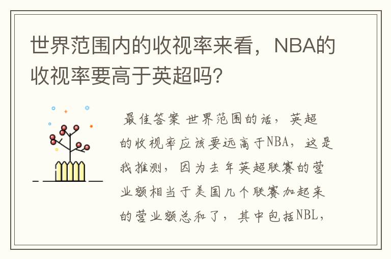 世界范围内的收视率来看,NBA的收视率要高于英超吗?