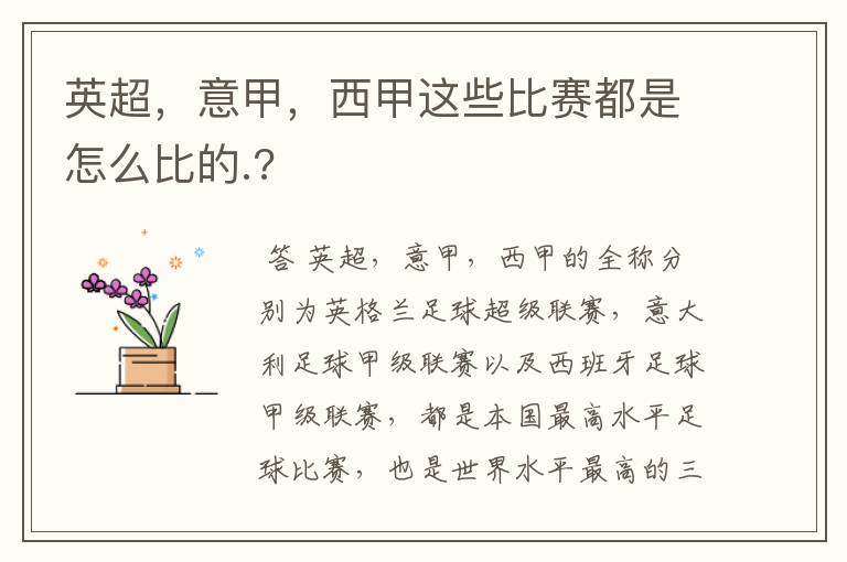 英超,意甲,西甲这些比赛都是怎么比的.?