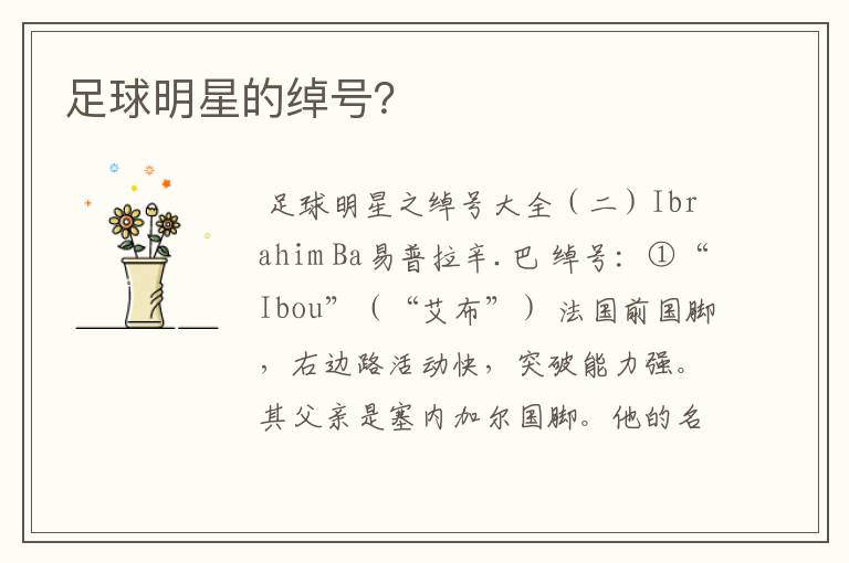 足球明星的绰号?