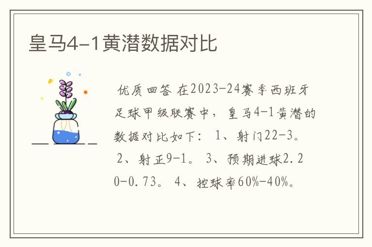 皇马4-1黄潜数据对比