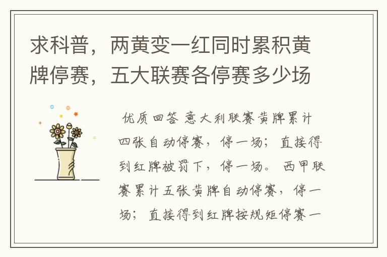 求科普,两黄变一红同时累积黄牌停赛,五大联赛各停赛多少场?