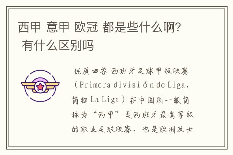 西甲 意甲 欧冠 都是些什么啊? 有什么区别吗