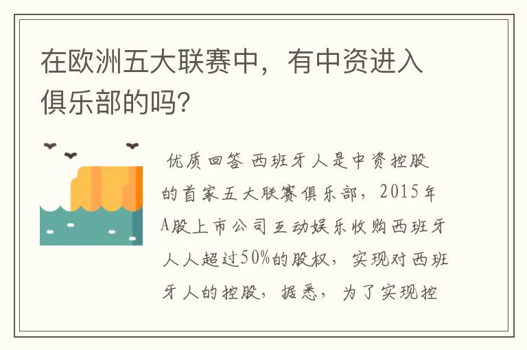 在欧洲五大联赛中,有中资进入俱乐部的吗?