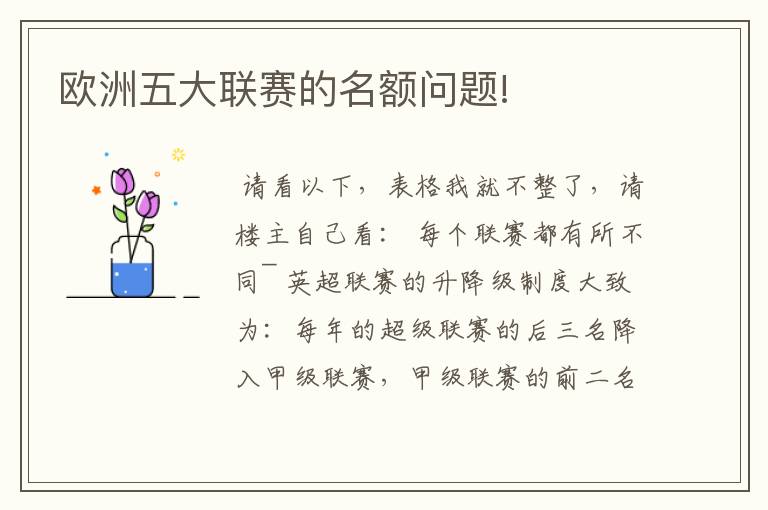 欧洲五大联赛的名额问题!
