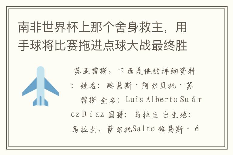 南非世界杯上那个舍身救主,用手球将比赛拖进点球大战最终胜利出线,结果自己吃红牌的,是哪个队的谁啊?