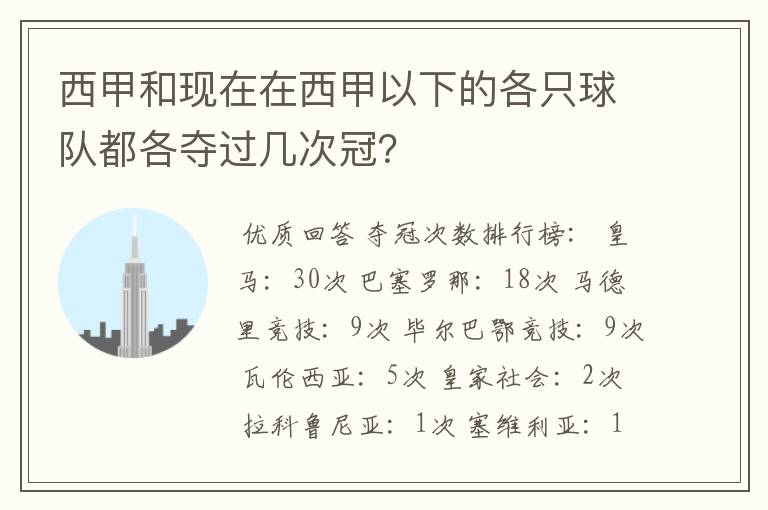 西甲和现在在西甲以下的各只球队都各夺过几次冠?