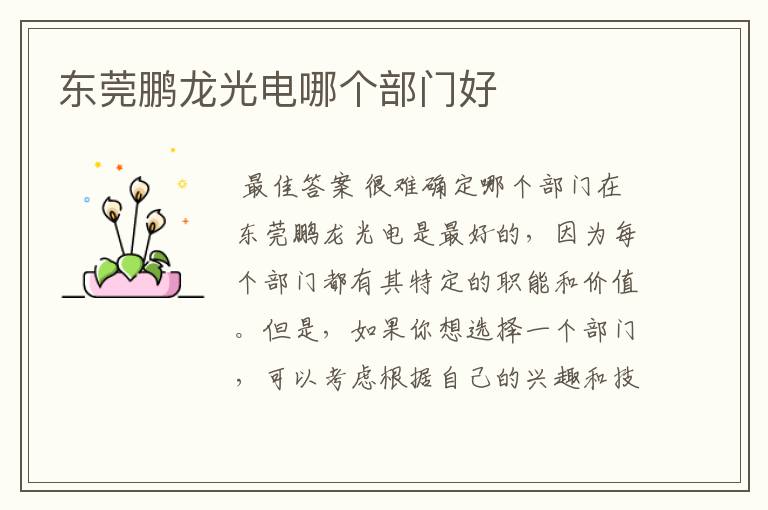 东莞鹏龙光电哪个部门好