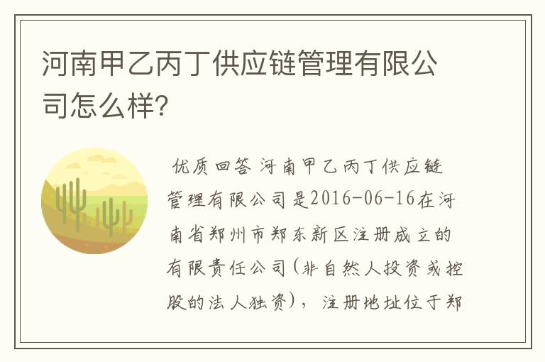 河南甲乙丙丁供应链管理有限公司怎么样?