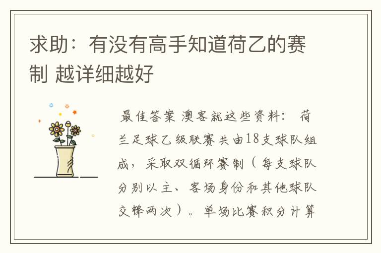求助:有没有高手知道荷乙的赛制 越详细越好