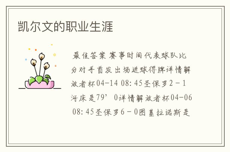 凯尔文的职业生涯