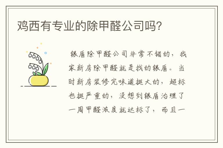 鸡西有专业的除甲醛公司吗?