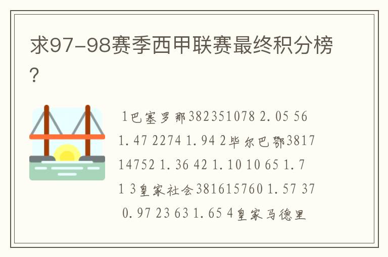 求97-98赛季西甲联赛最终积分榜?