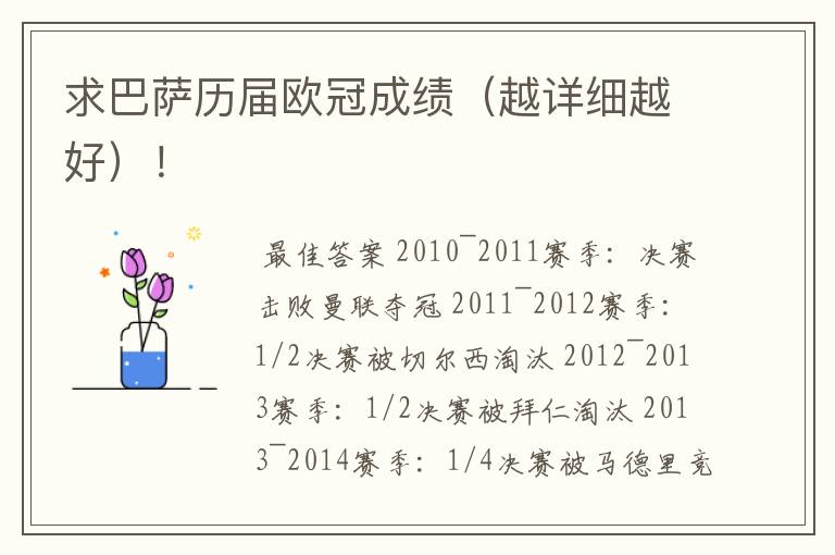 求巴萨历届欧冠成绩(越详细越好)!