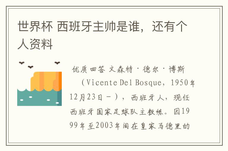 世界杯 西班牙主帅是谁,还有个人资料