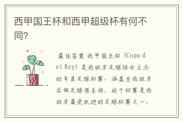 西甲国王杯和西甲超级杯有何不同?