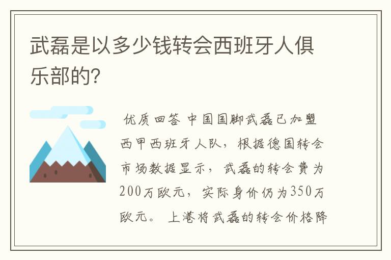 武磊是以多少钱转会西班牙人俱乐部的?