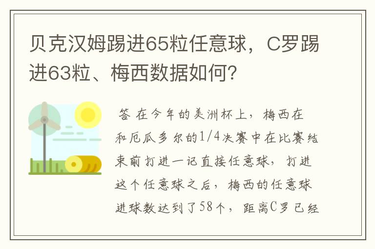 贝克汉姆踢进65粒任意球,C罗踢进63粒、梅西数据如何?