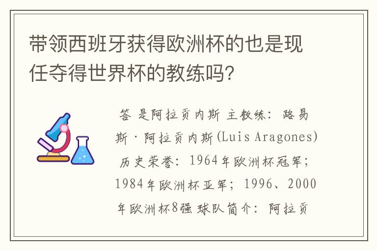 带领西班牙获得欧洲杯的也是现任夺得世界杯的教练吗?