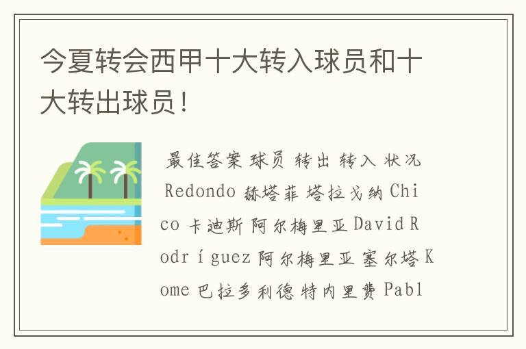 今夏转会西甲十大转入球员和十大转出球员!