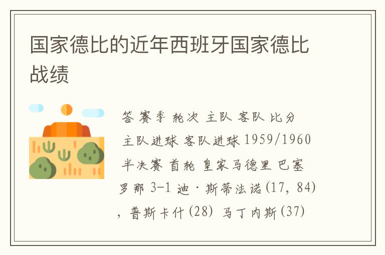 国家德比的近年西班牙国家德比战绩