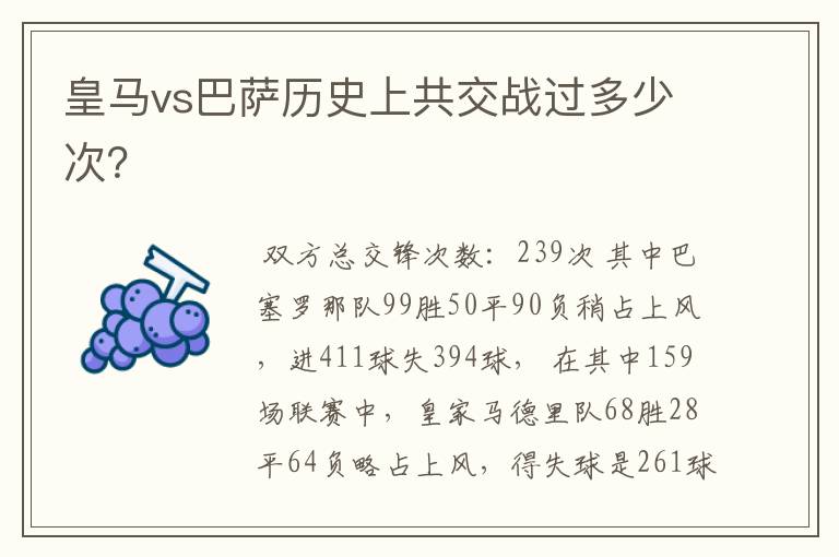 皇马vs巴萨历史上共交战过多少次?