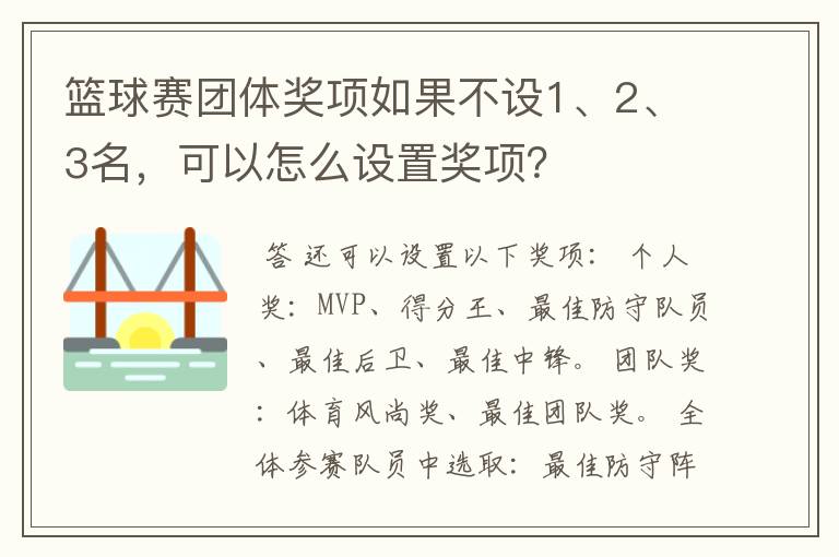 篮球赛团体奖项如果不设1、2、3名，可以怎么设置奖项？