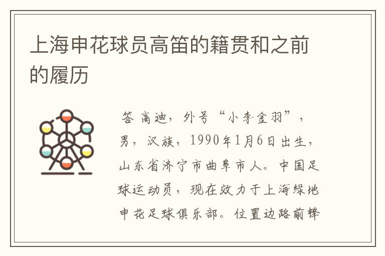 上海申花球员高笛的籍贯和之前的履历