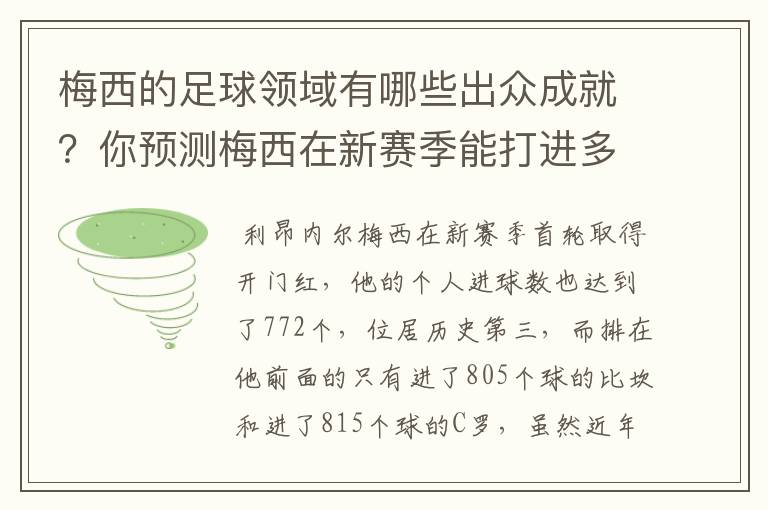 梅西的足球领域有哪些出众成就?你预测梅西在新赛季能打进多少进球呢?